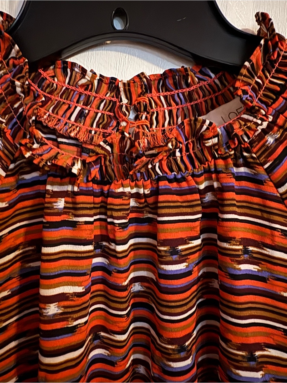 LOFT Rust Multi Ruffle-Neck Long Sleeve Blouse - Picture 8 of 11